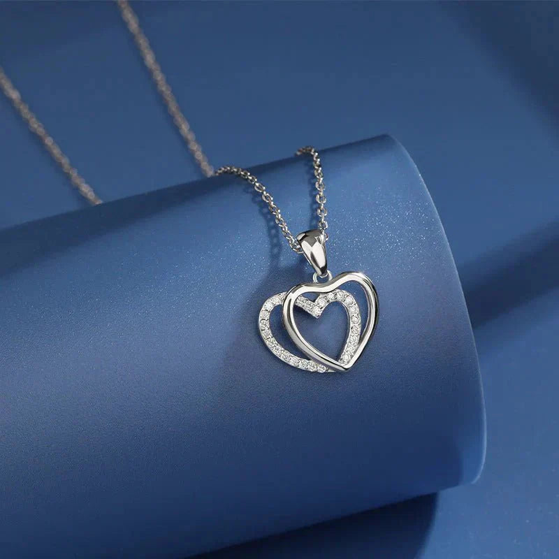 925 Sterling Silver Double Heart-shaped Necklace For Women Summer Digitalshoper