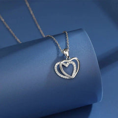 925 Sterling Silver Double Heart-shaped Necklace For Women Summer Digitalshoper