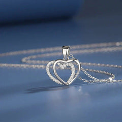 925 Sterling Silver Double Heart-shaped Necklace For Women Summer Digitalshoper