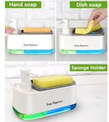 Hand and Dish Soap Dispenser Set for Kitchen, Dual Soap Dispenser with Sponge Holder, 3-in-1 Countertop Soap Pump Dispenser for Kitchen Sink, Useful Kitchen Gadgets - White Digitalshoper