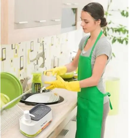 Hand and Dish Soap Dispenser Set for Kitchen, Dual Soap Dispenser with Sponge Holder, 3-in-1 Countertop Soap Pump Dispenser for Kitchen Sink, Useful Kitchen Gadgets - White Digitalshoper