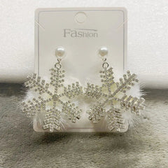 Christmas Snowflake Earrings Women's Full Diamond Pearl Plush Earrings Digitalshoper