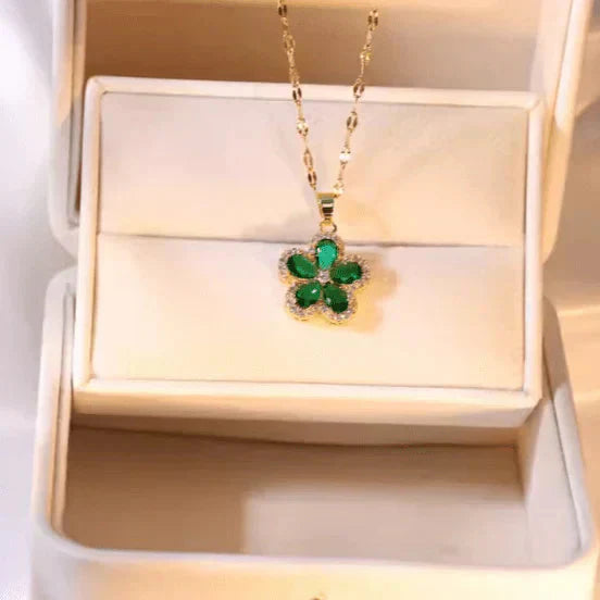 Emerald Zircon Flower Pendant Set Digitalshoper