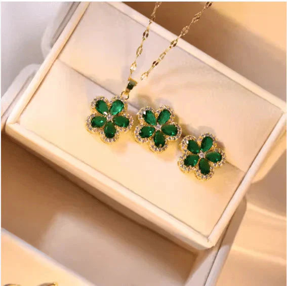 Emerald Zircon Flower Pendant Set Digitalshoper