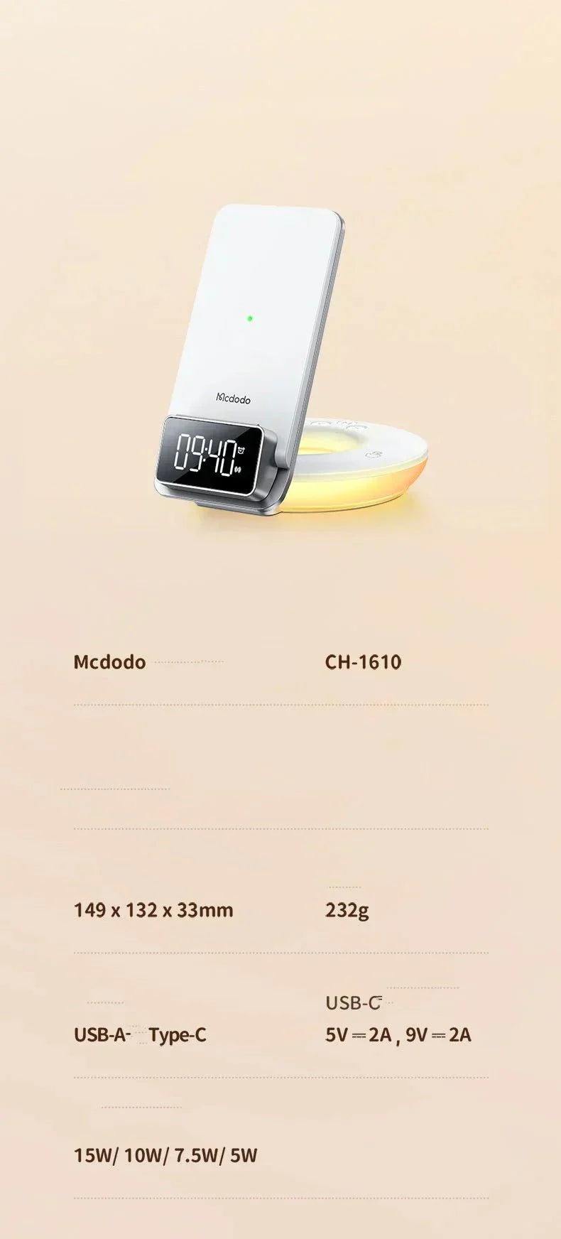 Multifunctional 15W Wireless Charger Foldable Desktop Stand With Night Light Digitalshoper