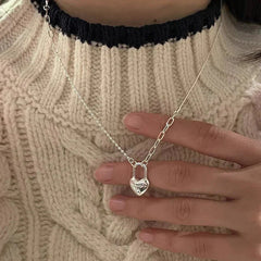 Women's Double-Layer Chain Heart-Shape Lock Necklace S925 Sterling Silver Digitalshoper