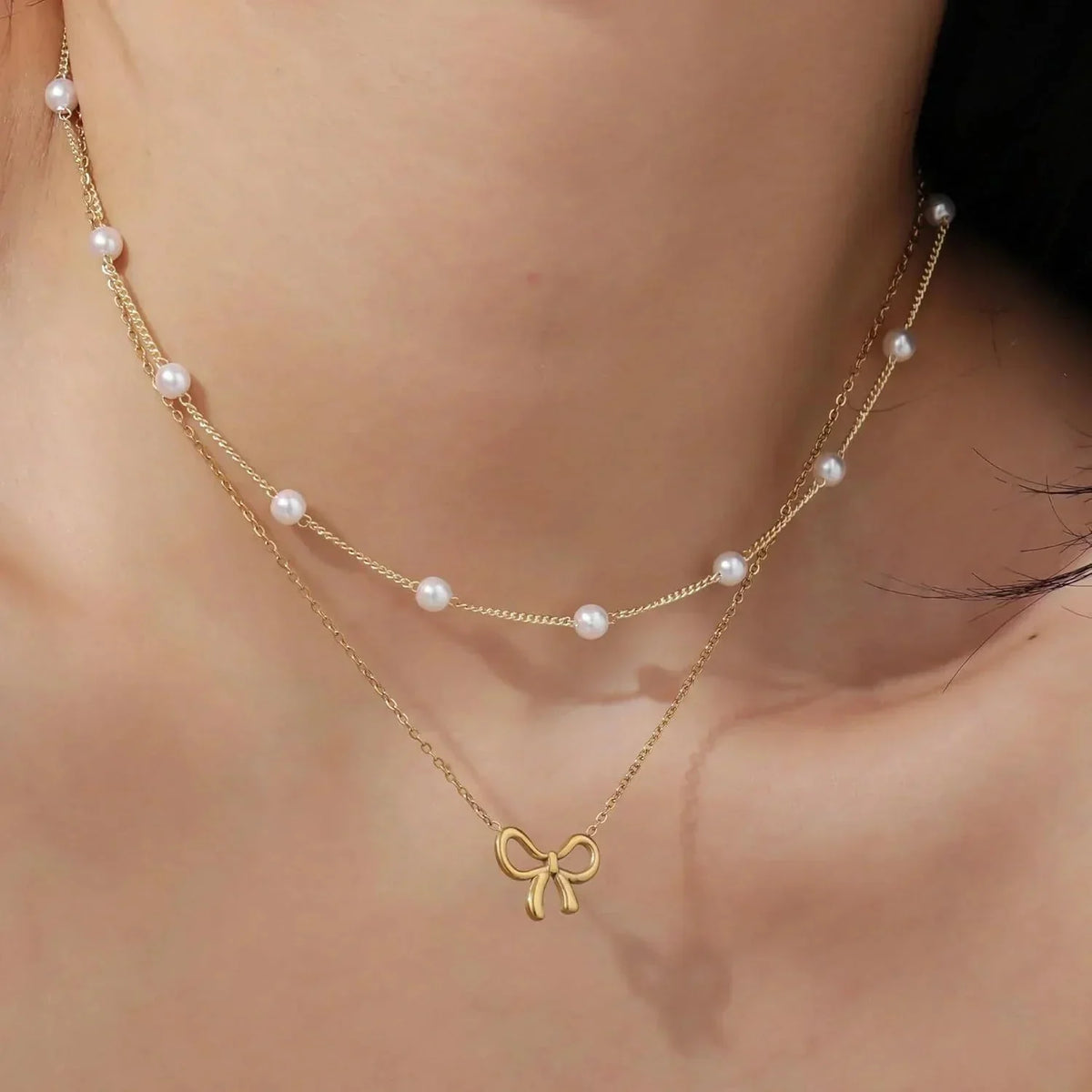 Women's Minimalist And Versatile Pearl Bow Necklace Fashion Jewelry Digitalshoper