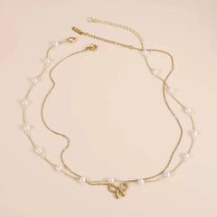 Women's Minimalist And Versatile Pearl Bow Necklace Fashion Jewelry Digitalshoper