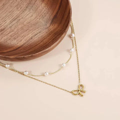 Women's Minimalist And Versatile Pearl Bow Necklace Fashion Jewelry Digitalshoper